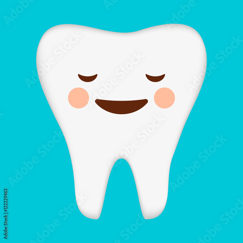 simple cartoon tooth white silhouette on a blue background, teeth