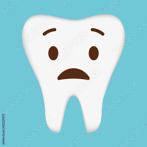 Cute Cartoon Clip Art - Tooth icon with broken and crying face on blue background,. Care for the oral cavity, dental health, care, hospital