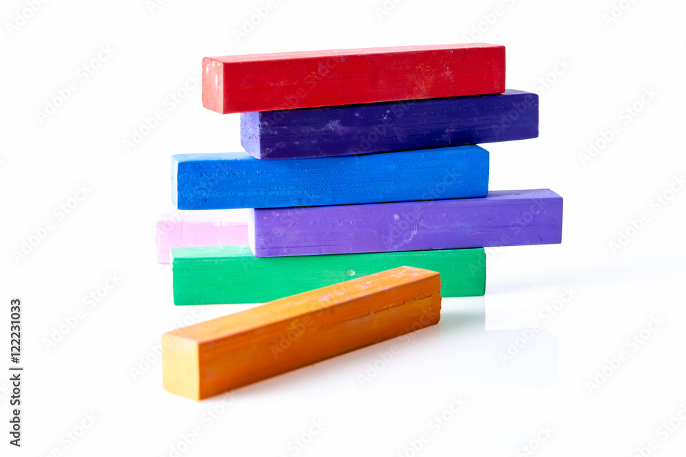 Stack of square colorful pastel chalks, on white background Stack of square colorful pastel chalks, on white background