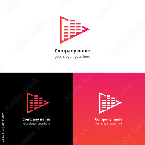 Play music sound and equalizer beat flat logo icon vector template. Abstract symbol and button with red gradient for music service or company.
