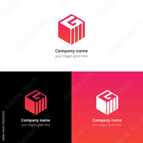 Letter G in Cube logo, icon with trend red-pink gradient color. Flat vector logotype design template.