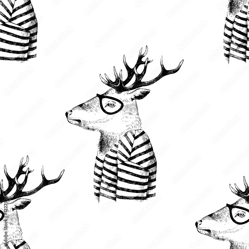 Fototapeta premium Seamless pattern with dressed up deer