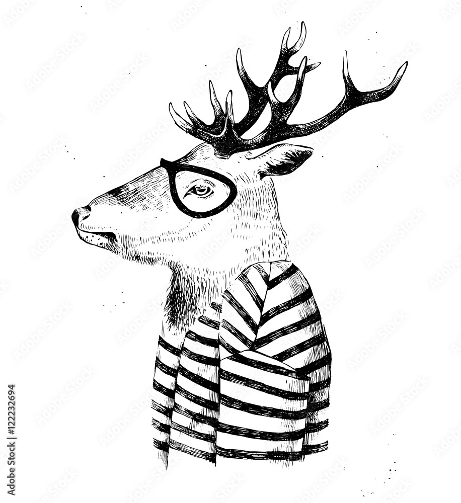 Fototapeta premium dressed up deer in hipster style