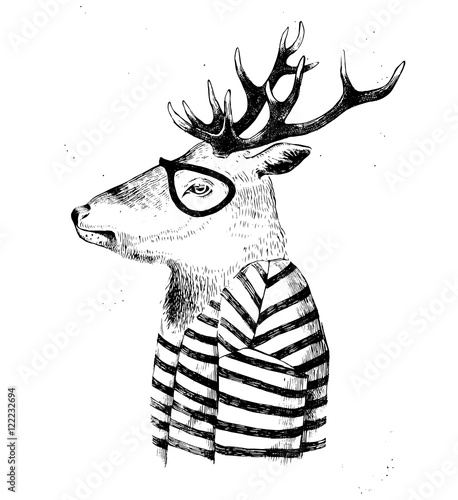 dressed up deer in hipster style