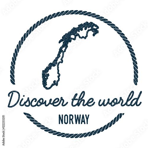 Norway Map Outline. Vintage Discover the World Rubber Stamp with Norway Map. Hipster Style Nautical Rubber Stamp, with Round Rope Border. Country Map Vector Illustration.