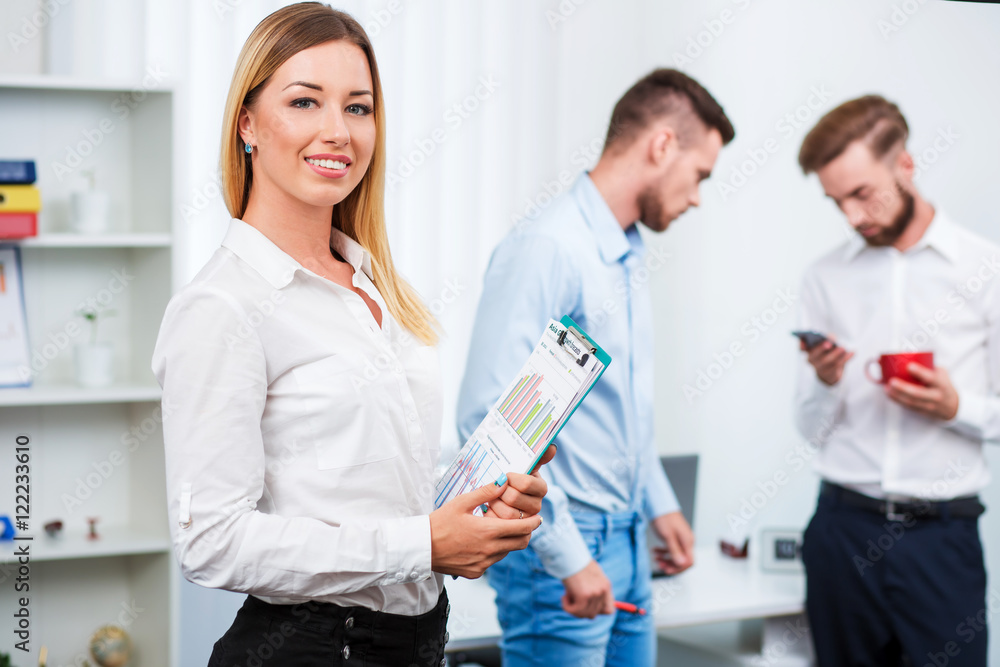 Fototapeta premium Happy smart business man with team mates