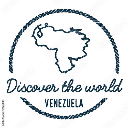 Venezuela, Bolivarian Republic of Map Outline.. Vintage Discover the World Rubber Stamp with Venezuela, Bolivarian Republic of Map.. Hipster Style Nautical Rubber Stamp, with Round Rope Border.