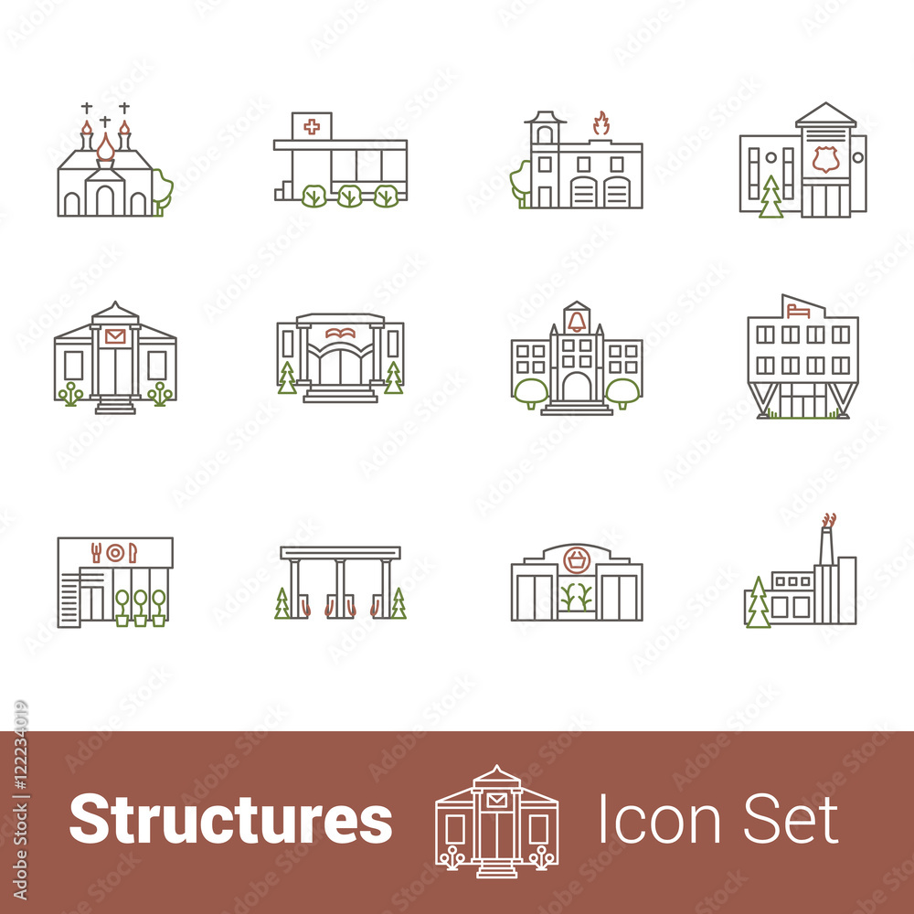 Structures high quality outline icon set.