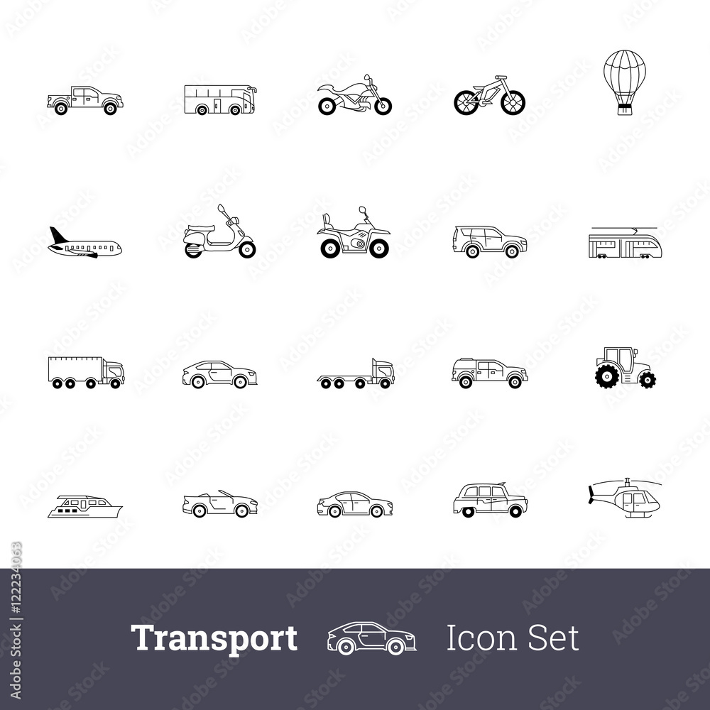 Transport thin outline icon set Transport thin outline icon set