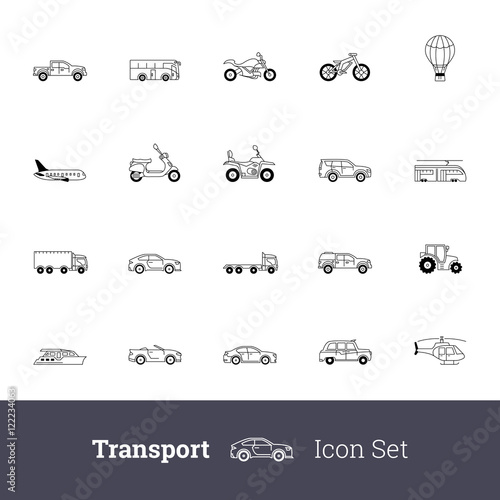 Transport thin outline icon set