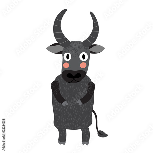 Buffalo standing on two legs cartoon character. Isolated on white background. Vector illustration.