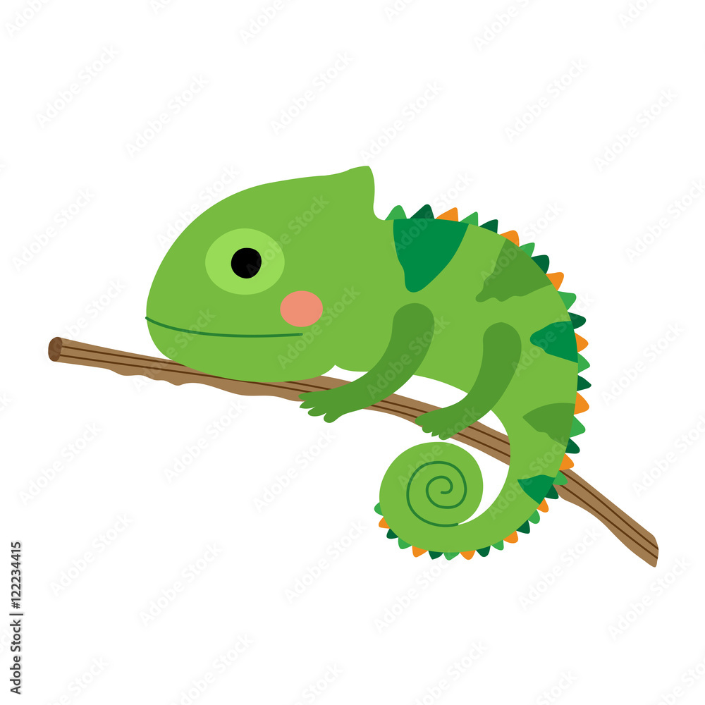 Chameleon climbing on branch animal cartoon character. Isolated on white  background. Vector illustration. Stock Vector | Adobe Stock