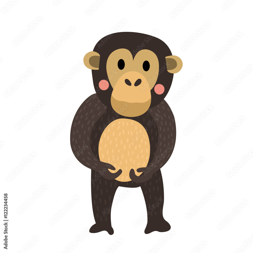 Standing Chimpanzee animal cartoon character. Isolated on white background. Vector illustration. Stock Vector | Adobe Stock Standing Chimpanzee animal cartoon character. Isolated on white background. Vector illustration. Stock Vector | Adobe Stock