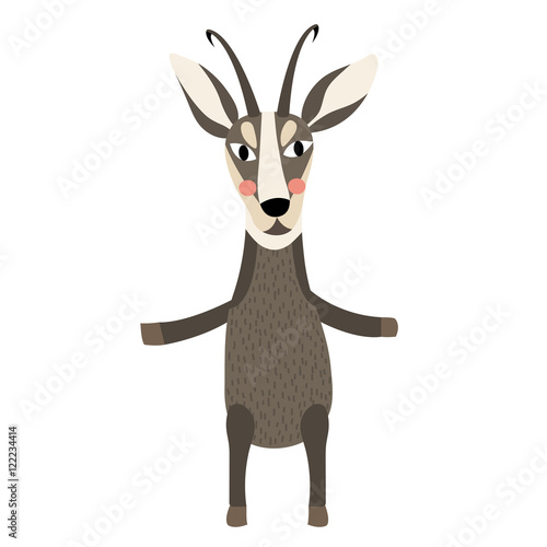 Chamois standing on two legs animal cartoon character. Isolated on white background. Vector illustration.