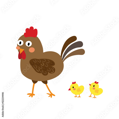 Chicken & Chicks animal cartoon character. Isolated on white background. Vector illustration. © natchapohn