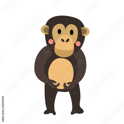 Standing Chimpanzee animal cartoon character. Isolated on white background. Vector illustration.