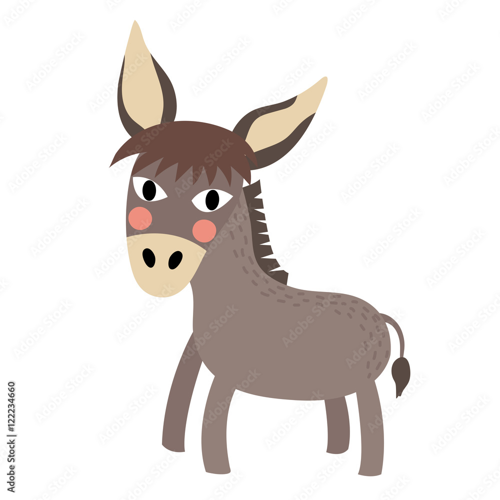 Donkey animal cartoon character. Isolated on white background. Vector illustration.