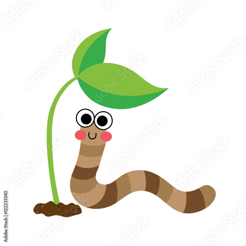 Happy Worm crawling in the garden animal cartoon character. Isolated on white background. Vector illustration.