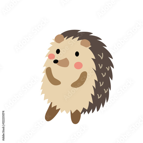 Hedgehog standing on two legs animal cartoon character. Isolated on white background. Vector illustration.