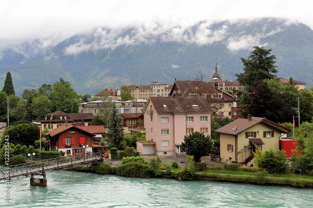 The architecture of the beautiful tourist town of Interlaken, Switzerland