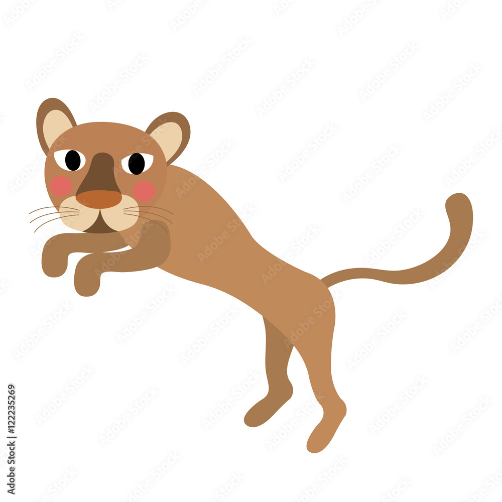 Jumping Puma animal cartoon character. Isolated on white background. Vector  illustration. Stock Vector | Adobe Stock