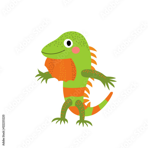 Iguana lizard reptile standing on two legs animal cartoon character. Isolated on white background. Vector illustration.