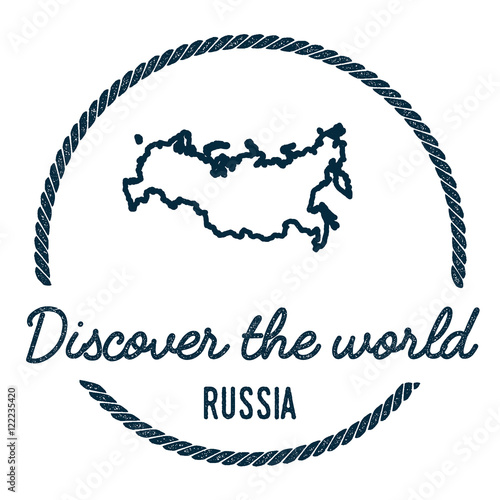 Russian Federation Map Outline. Vintage Discover the World Rubber Stamp with Russian Federation Map. Hipster Style Nautical Rubber Stamp, with Round Rope Border. Country Map Vector Illustration.