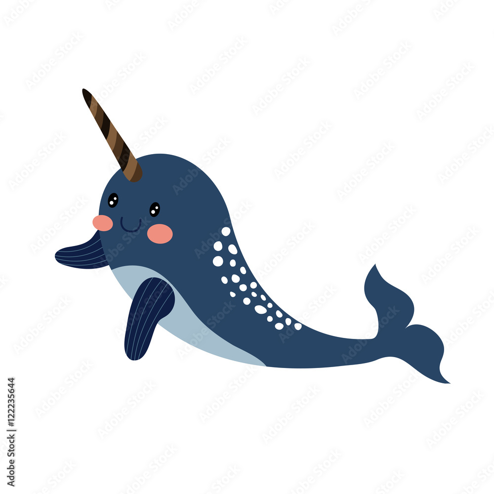 Narwhal animal cartoon character. Isolated on white background. Vector illustration. Narwhal animal cartoon character. Isolated on white background. Vector illustration.