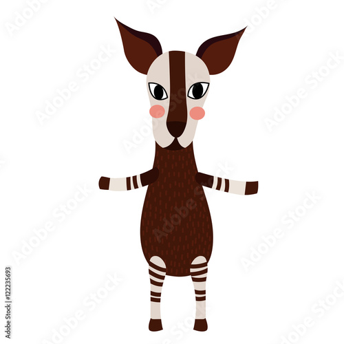 Okapi standing on two legs animal cartoon character. Isolated on white background. Vector illustration.