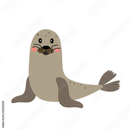 Seal animal cartoon character. Isolated on white background. Vector illustration.