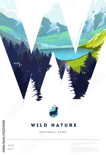 Poster layout template with nature landscape background