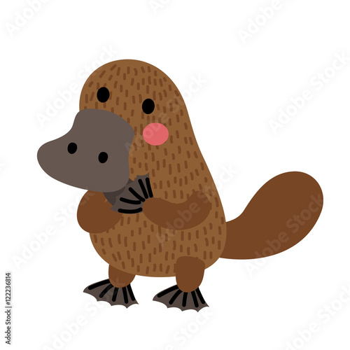 Standing Platypus animal cartoon character. Isolated on white background. Vector illustration.