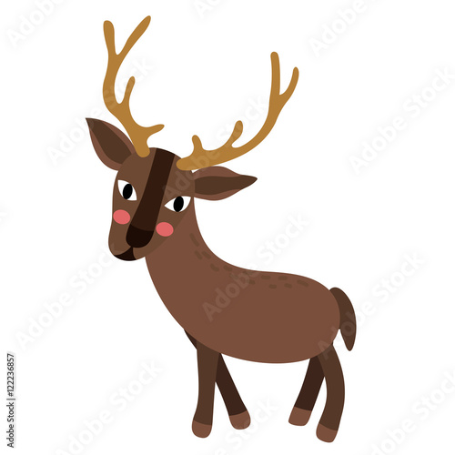 Standing Reindeer animal cartoon character. Isolated on white background. Vector illustration.