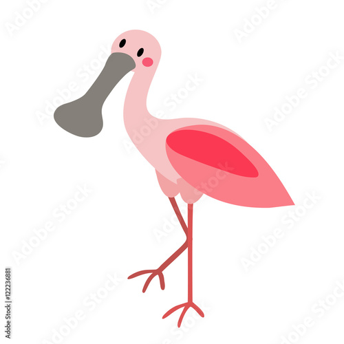 Standing Roseate Spoonbill bird animal cartoon character. Isolated on white background. Vector illustration.