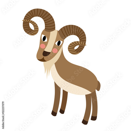 Urial animal cartoon character. Isolated on white background. Vector illustration.