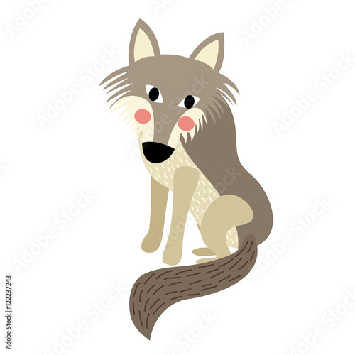 Wolf animal cartoon character. Isolated on white background. Vector illustration.
