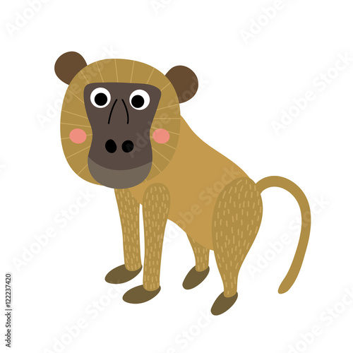 Yellow Baboon monkey animal cartoon character. Isolated on white background. Vector illustration.