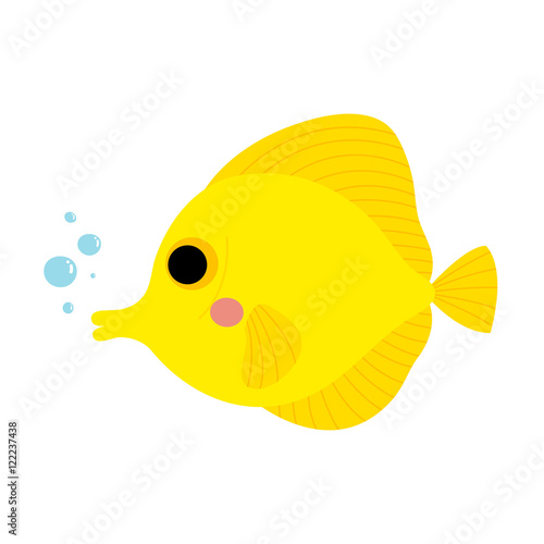 Yellow Tang fish animal cartoon character. Isolated on white background. Vector illustration.
