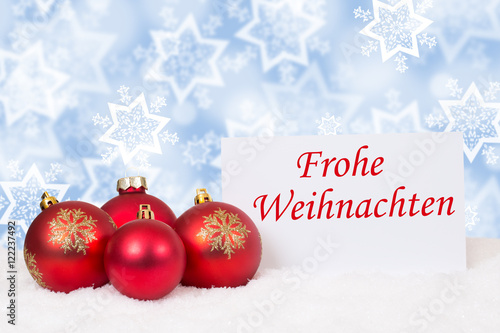 Rote Weihnachtskugeln Frohe Weihnachten Weihnachtskarte Schnee W