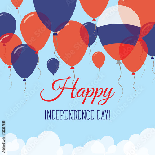 Russian Federation Independence Day Flat Greeting Card. Flying Rubber Balloons in Colors of the Russian Flag. Happy National Day Vector Illustration.