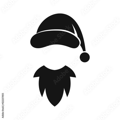 Cap with pompon of Santa Claus and beard icon in simple style on a white background vector illustration