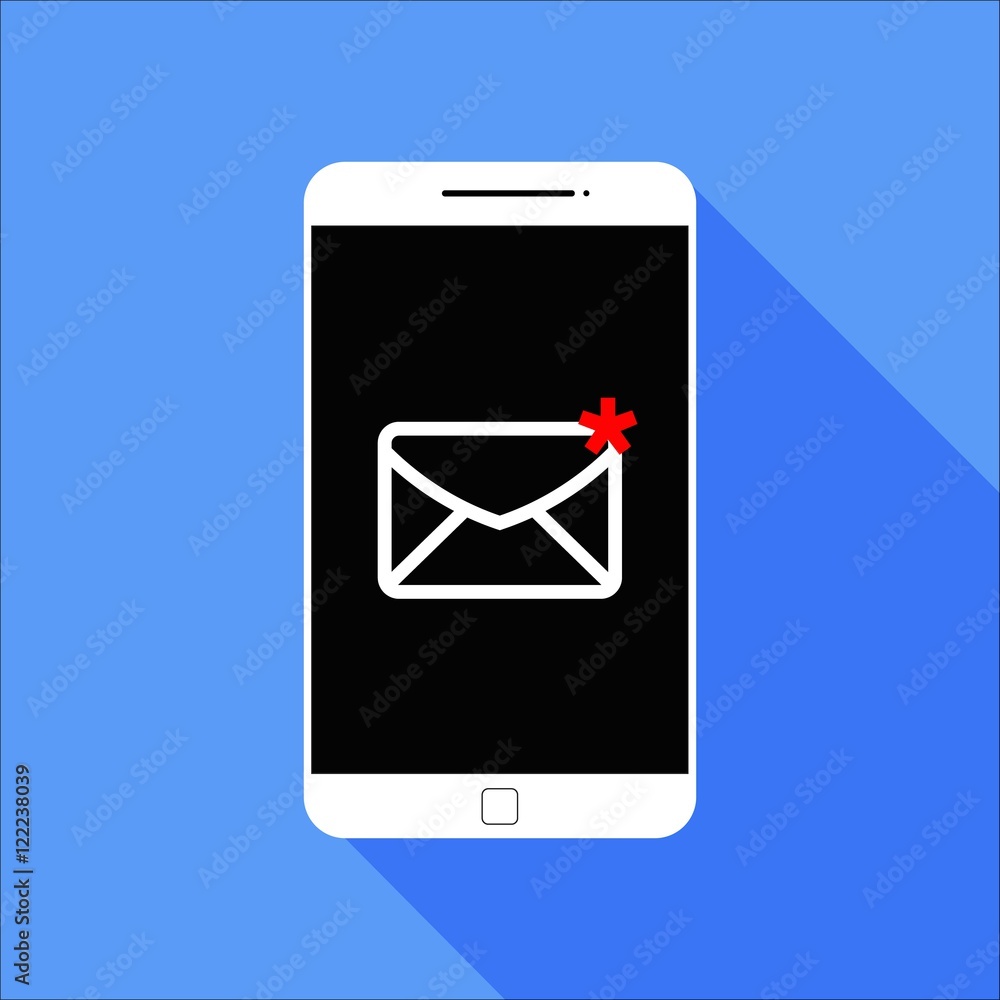 Flat New Message Smart Phone Icon with Long Shadow Flat New Message Smart Phone Icon with Long Shadow