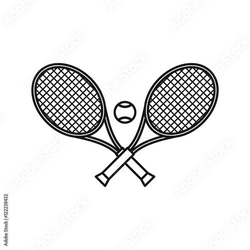 Crossed tennis rackets and ball icon in outline style on a white background vector illustration