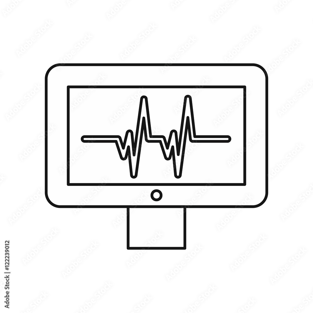Electrocardiogram monitor icon in outline style on a white background ...