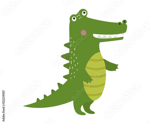 Cartoon green crocodile reptile flat vector illustration.