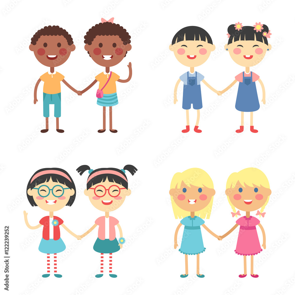 Vector cute cartoon twins brothers and sisters Vector cute cartoon twins brothers and sisters