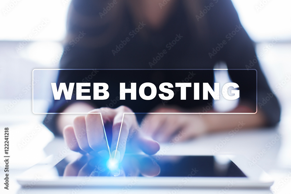 Naklejka premium Woman is using tablet pc, pressing on virtual screen and selecting