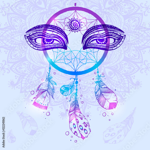 Hand drawn vector Native American Indian talisman dreamcatcher w