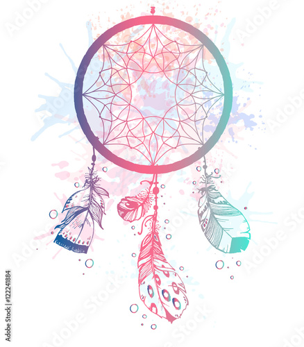 Hand drawn vector Native American Indian talisman dreamcatcher w