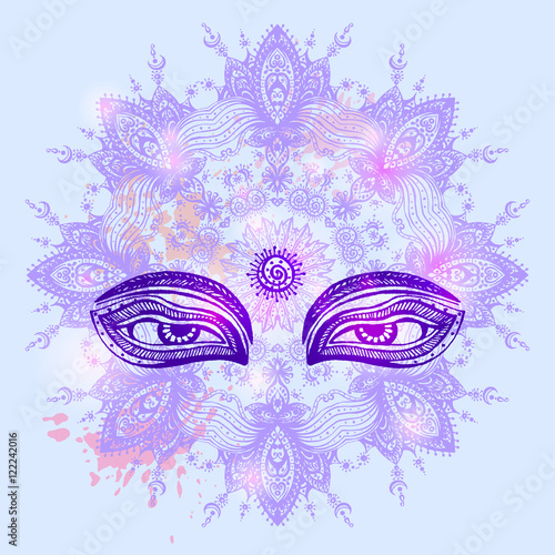 Vector mandala with a mysterious eyes. Beautiful illustration fo